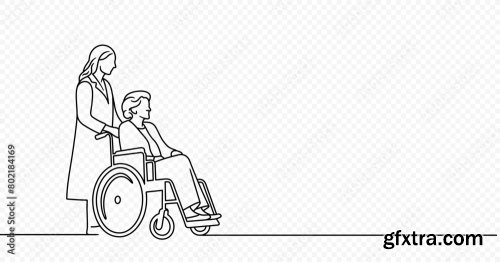 Wheelchair With Female Nurse Vector Design 4xAI