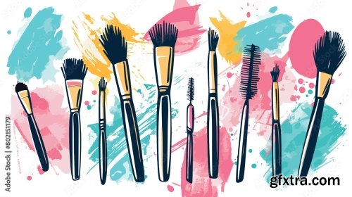 Makeup Brush Color Doodles 5xAI