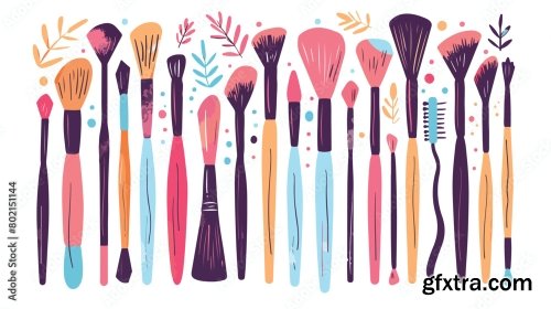 Makeup Brush Color Doodles 5xAI