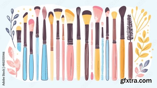 Makeup Brush Color Doodles 5xAI