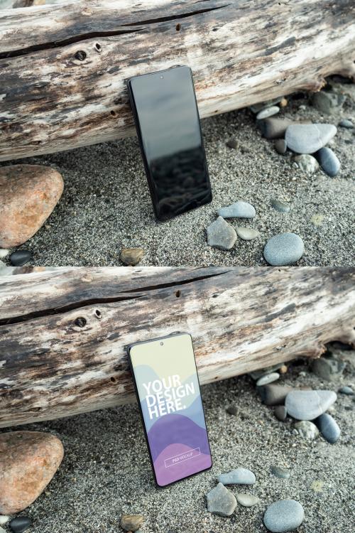 Modern Smartphone mockup on the beach