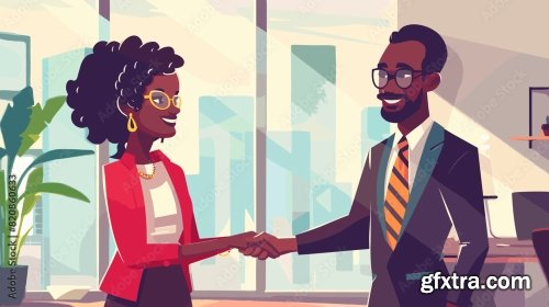 African-American Businessman And Woman Shaking Hands 6xAI