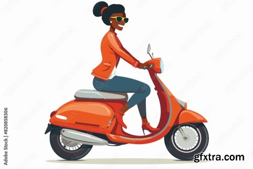 African American Businesswoman Riding Modern Motorbike 6xAI