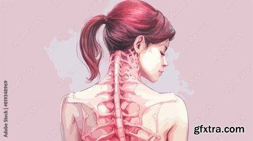 Woman Clings To Her Neck Back View Bone Structure 6xAI