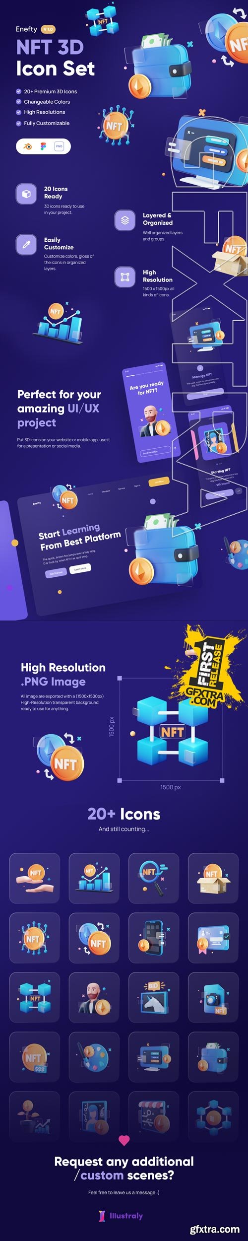 Enefty - NFT Digital Investment 3D Icon Set Model