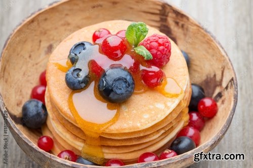 Stack Of Pancakes With Blueberry And Fresh Berry 6xJPEG