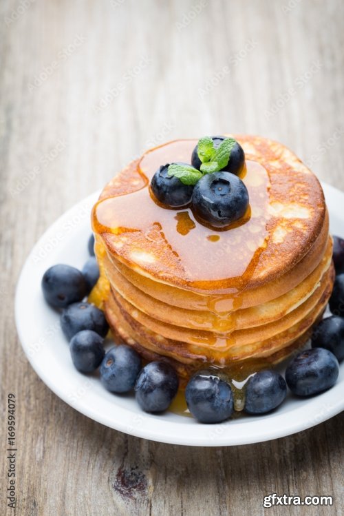 Stack Of Pancakes With Blueberry And Fresh Berry 6xJPEG