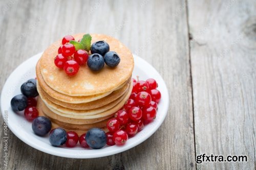 Stack Of Pancakes With Blueberry And Fresh Berry 6xJPEG