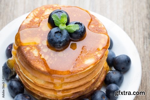 Stack Of Pancakes With Blueberry And Fresh Berry 6xJPEG