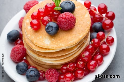 Stack Of Pancakes With Blueberry And Fresh Berry 6xJPEG