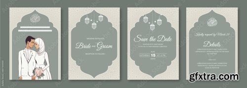 Islamic Wedding Invitation Template With Cute Couple 6xAI