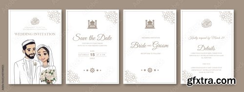 Islamic Wedding Invitation Template With Cute Couple 6xAI