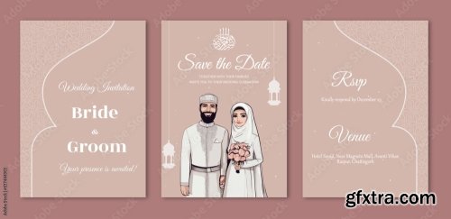 Islamic Wedding Invitation Template With Cute Couple 6xAI