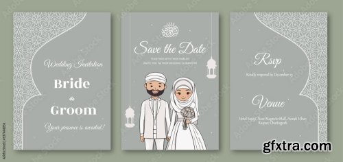 Islamic Wedding Invitation Template With Cute Couple 6xAI