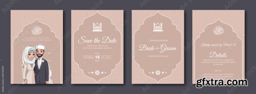 Islamic Wedding Invitation Template With Cute Couple 6xAI