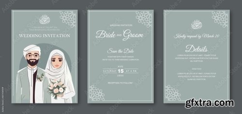 Islamic Wedding Invitation Template With Cute Couple 6xAI