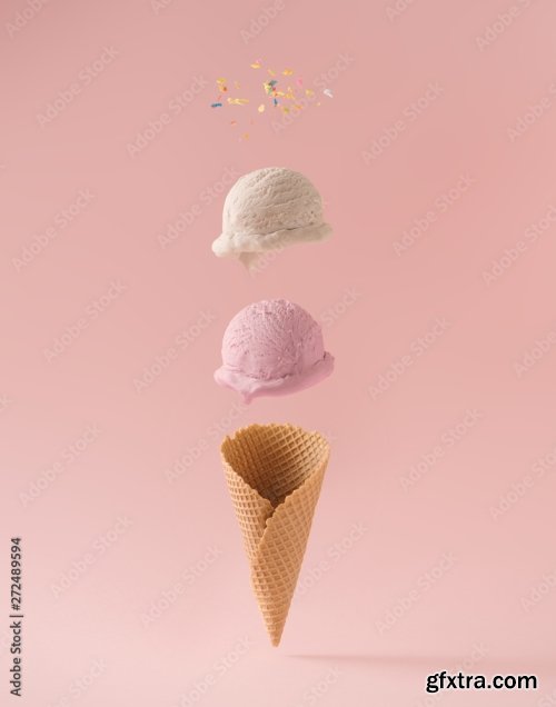 Ice Cream Against Pastel Pink Background 6xJPEG