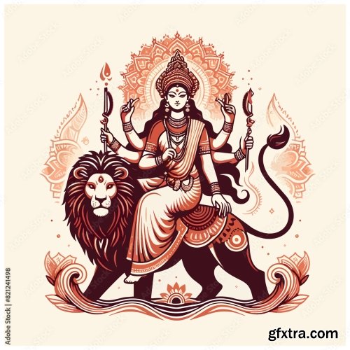 Durga Mata Vector Illustration 6xAI