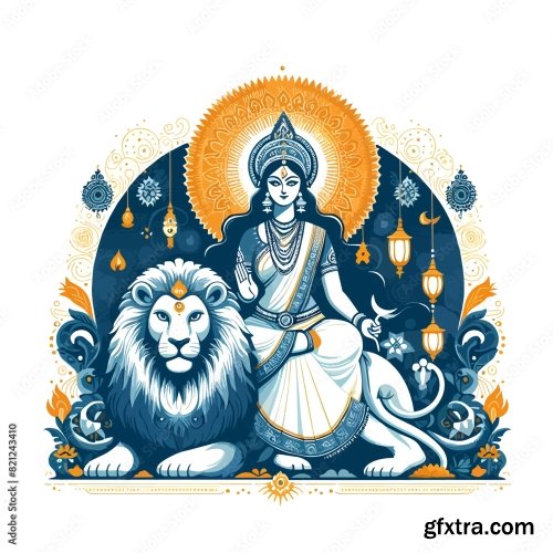 Durga Mata Vector Illustration 6xAI