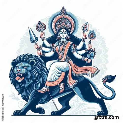 Durga Mata Vector Illustration 6xAI