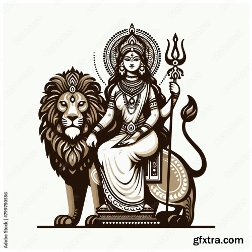 Durga Mata Vector Illustration 6xAI