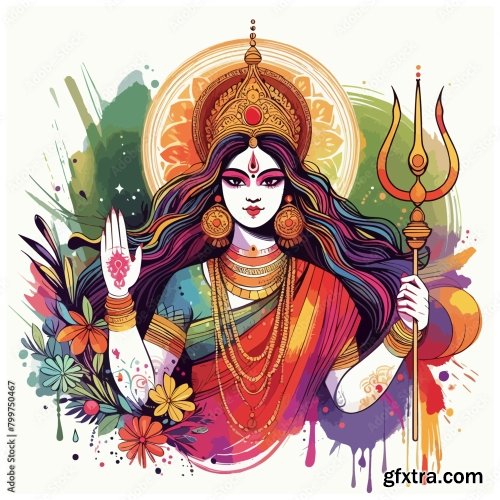 Durga Mata Vector Illustration 6xAI