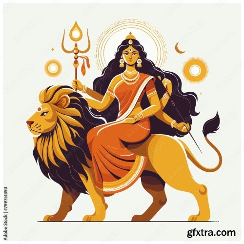 Durga Mata Vector Illustration 6xAI