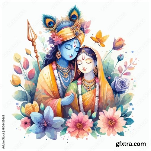 Radha Krishna Beautiful Vector Art 6xAI