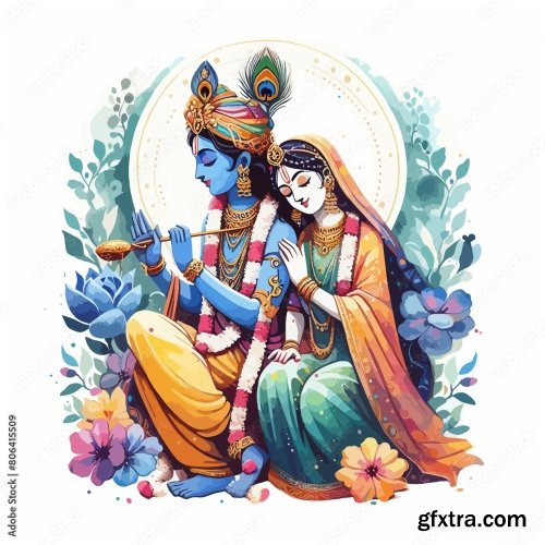 Radha Krishna Beautiful Vector Art 6xAI