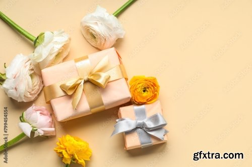 Beautiful Ranunculus Flowers And Eucalyptus 6xJPEG