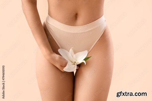 Beautiful Young Woman In Panties With Gerbera Flower 6xJPEG