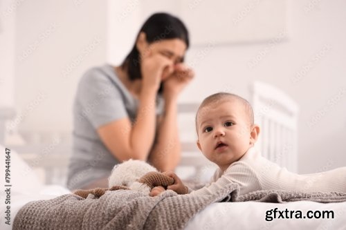 Young Woman With Her Baby Suffering From Postnatal Depression 6xJPEG