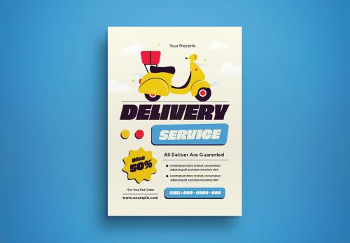 White Flat Design Delivery Service Flyer
