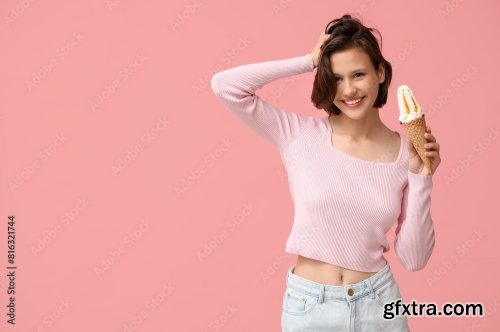 Happy Young Woman With Sweet Ice-Cream 6xJPEG