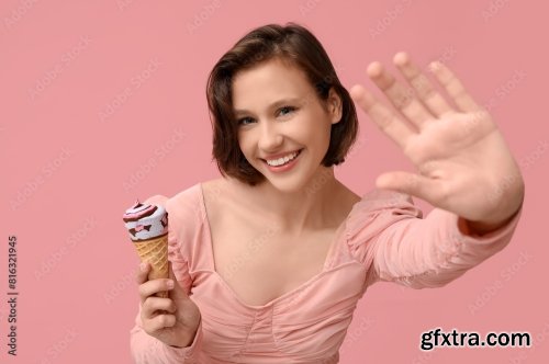 Happy Young Woman With Sweet Ice-Cream 6xJPEG