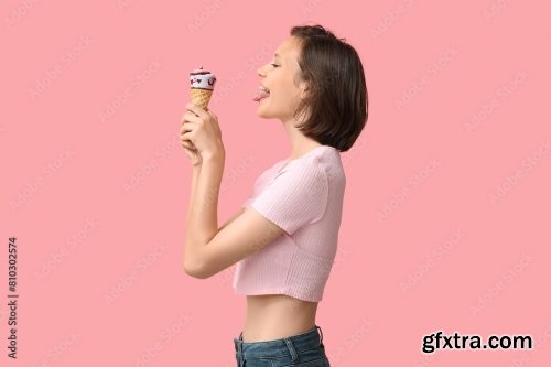 Happy Young Woman With Sweet Ice-Cream 6xJPEG