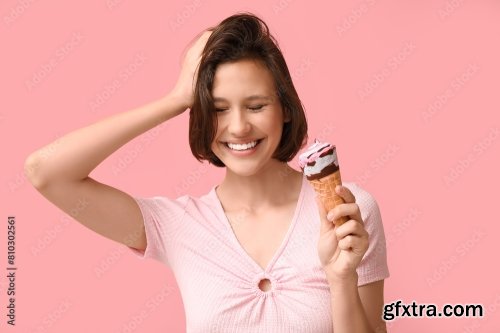 Happy Young Woman With Sweet Ice-Cream 6xJPEG