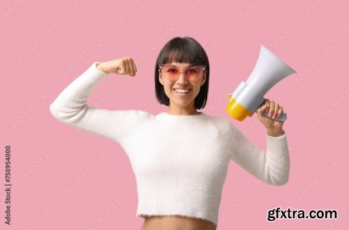 Surprised Young Woman With Megaphone 6xJPEG