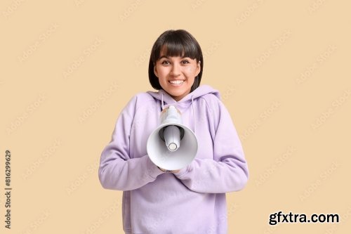 Surprised Young Woman With Megaphone 6xJPEG