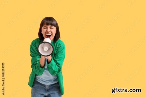 Surprised Young Woman With Megaphone 6xJPEG