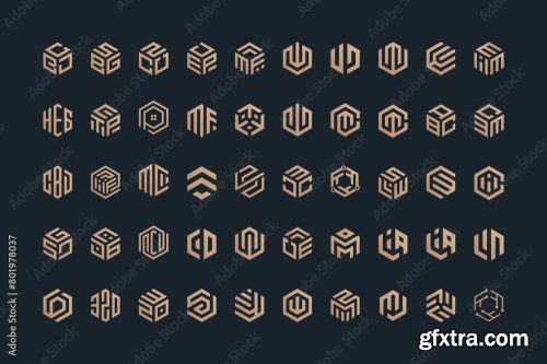 Geometric Hexagon Abstract Logo Design Bundle 6xAI