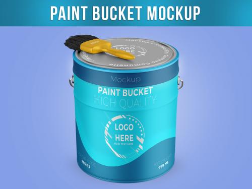 Paint Bucket with brush Mockup 