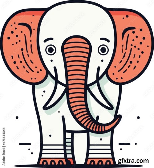 Elephants Vector Illustration In Flat Line Style 6xAI