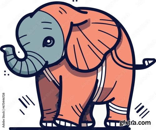 Elephants Vector Illustration In Flat Line Style 6xAI