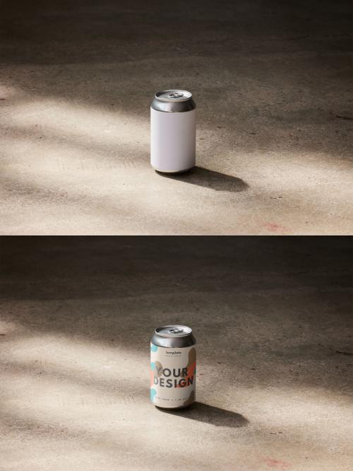 33 cl Beverage Can on a Concrete Floor With Shadows 