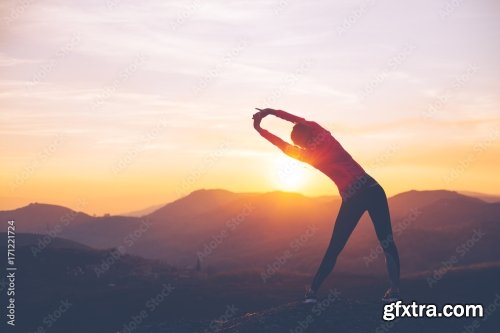 Athletic Girl Doing Stretching After The Evening Jog 6xJPEG