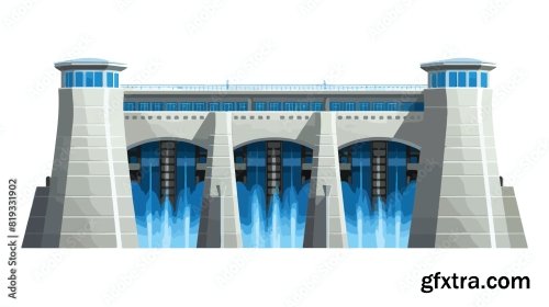 Water Dam Hydroelectric Power Generator 6xAI