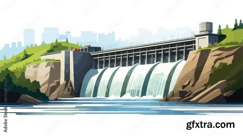 Water Dam Hydroelectric Power Generator 6xAI