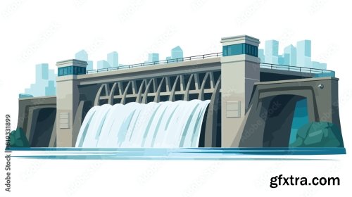 Water Dam Hydroelectric Power Generator 6xAI