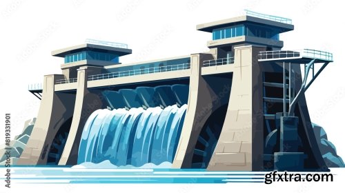 Water Dam Hydroelectric Power Generator 6xAI